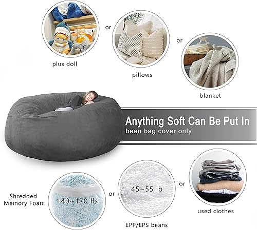 Miniatura 5 de Funda para puf gigante de 6 pies, suave y esponjoso de terciopelo holandés (sin relleno, solo cubierta), cómoda funda de puf de 6 pies, funda de