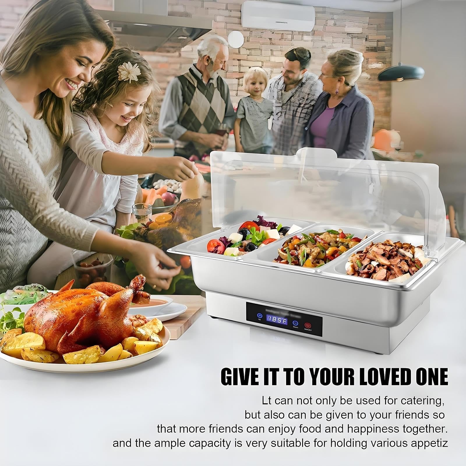 Set Buffet Scaldavivande, Rettangolare in Acciaio Inox