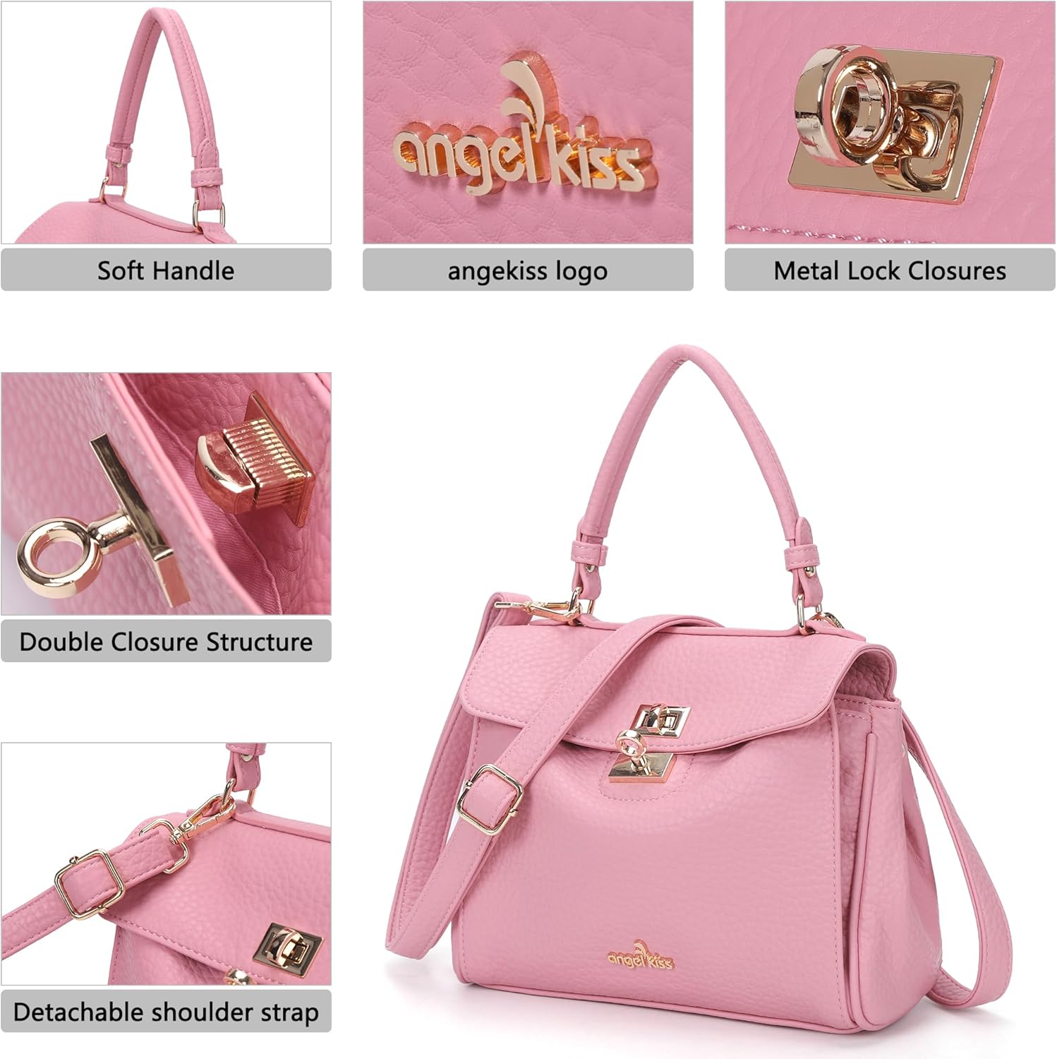 Angel Kiss Small Top Handle Satchel Purses and Handbags for Women Soft Vegan Leather Tote Shoulder Bag - Image 7