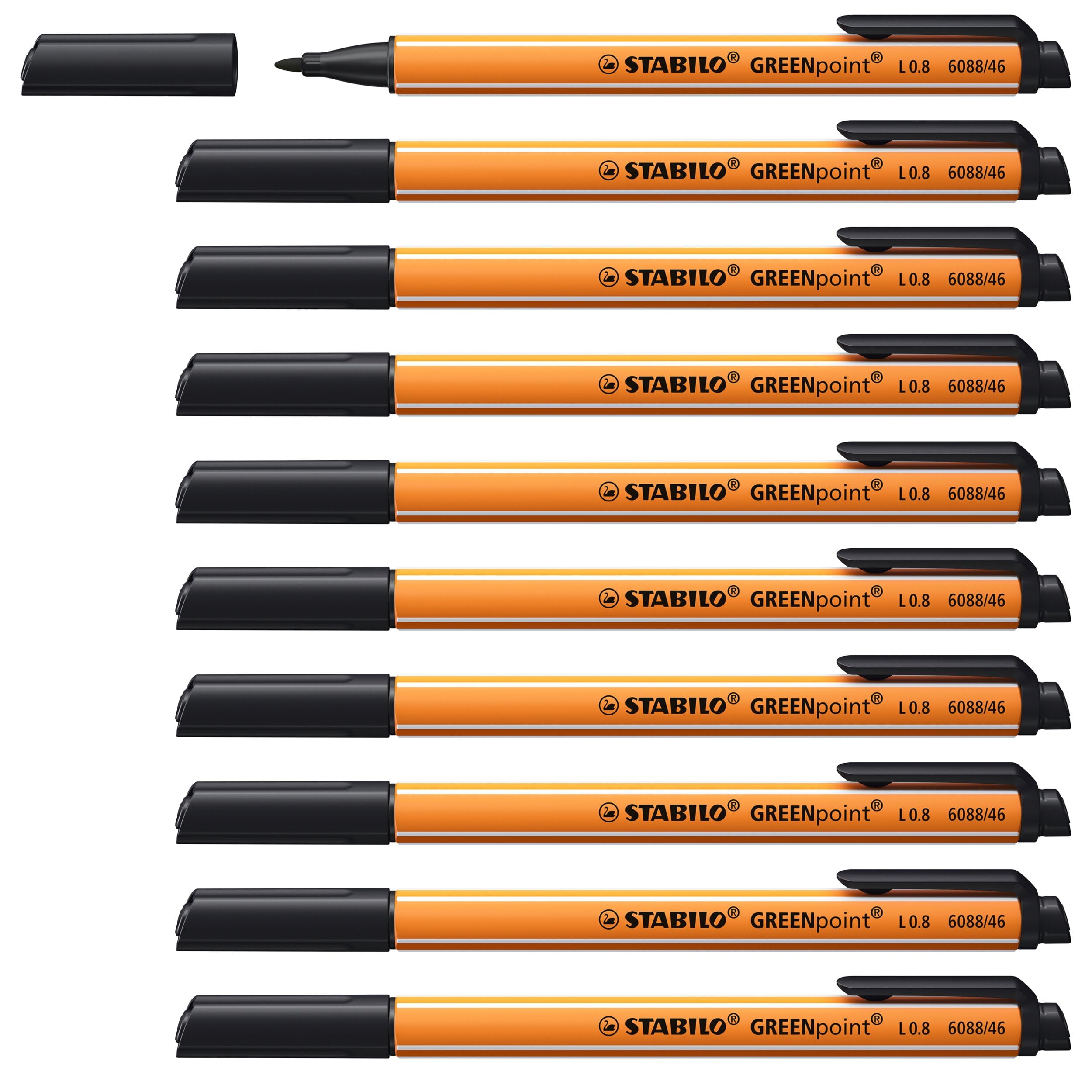 STABILO GREENpoint - Fibre-Tip Sign Pen - Pack of 10 - Black