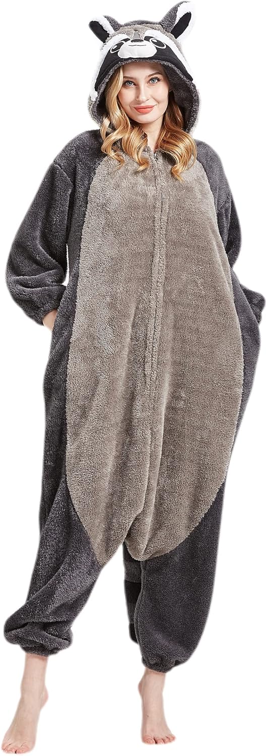 DELEY Adult Raccoon Animal Onesie Pajamas,One Piece Pajamas,Halloween Cosplay Costumes Homewear Jumpsuit - Image 5
