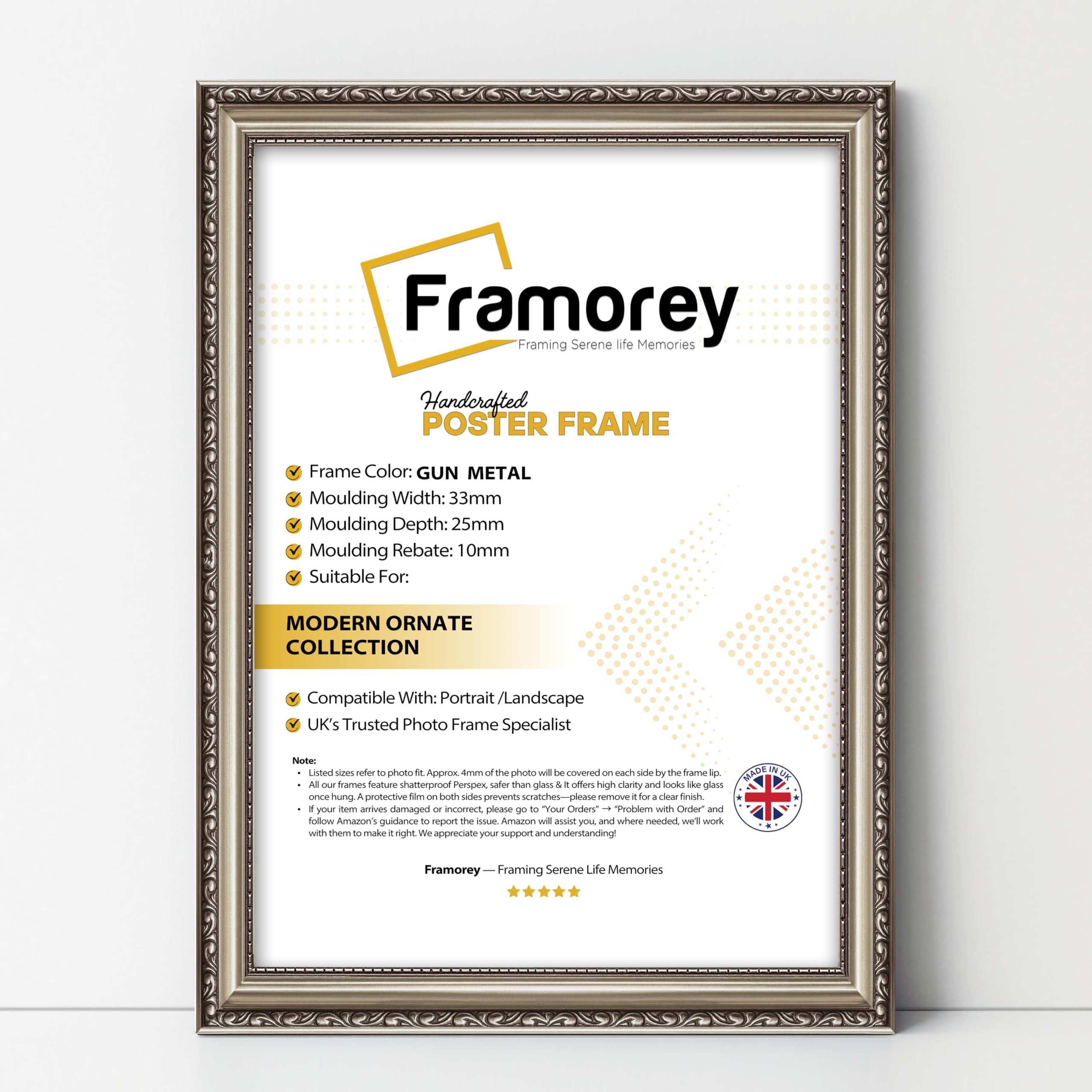 FRAMOREY Shabby Chic Antique Style Picture Frame, 5x3.5 Inch Size Gun Metal Photo Frames, Wall Art Poster Frames, Best Photo Frames For Birthday Gift, Photo Print Frames