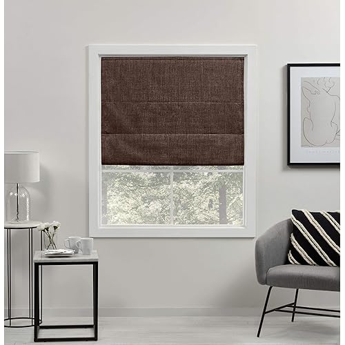 Exclusive Home Acadia 100% Blackout Polyester Roman Shade, 27"x64", Chocolate