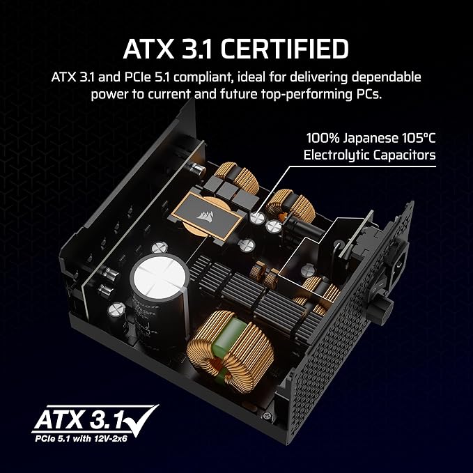 Corsair RM1000x ATX 3.1 Fuente de Poder 1000W Modular miniatura 4