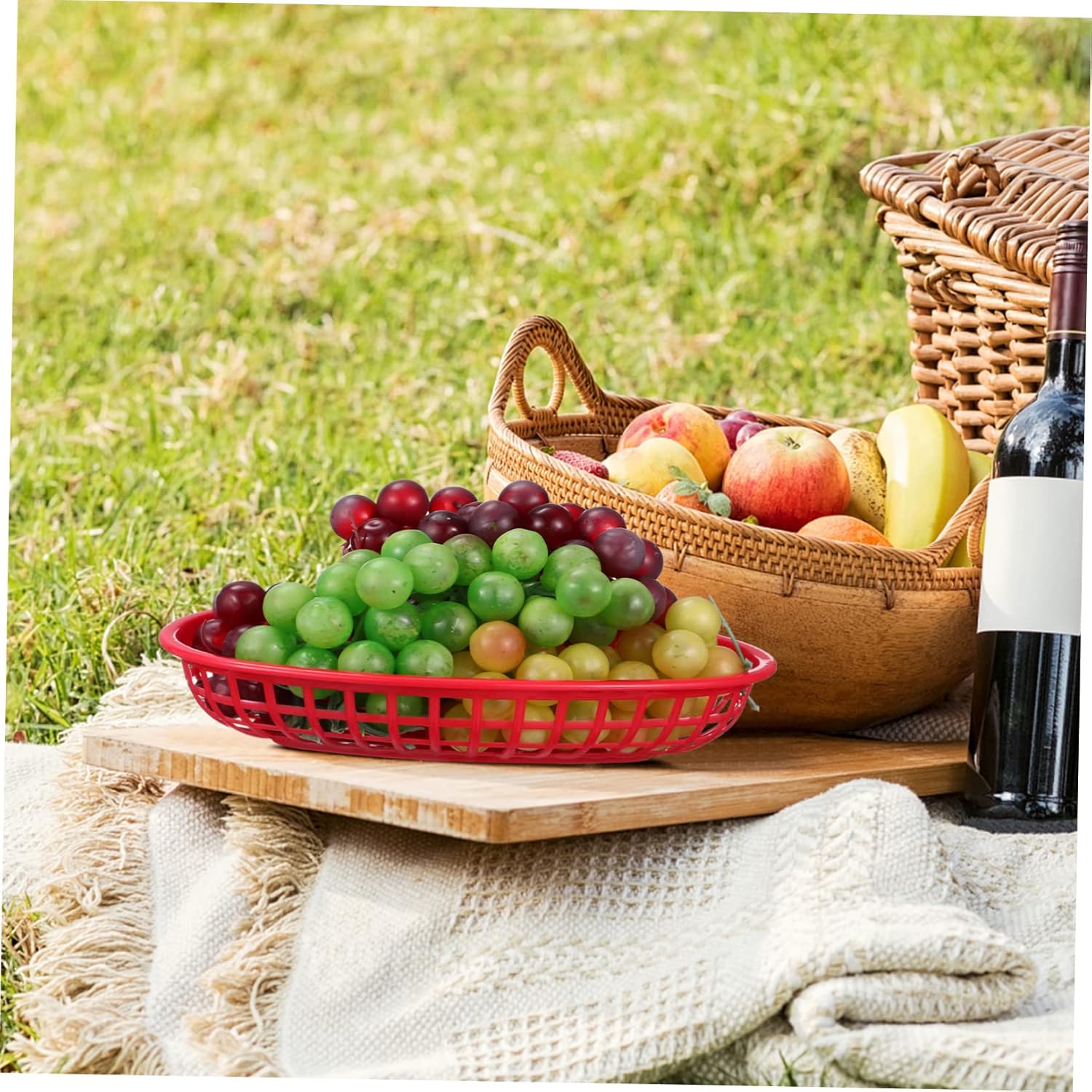 ABOOFAN 24pcs Instant Basket Bread Basket Stackable Food Tray Bread Lid Snack Trays Black Red Yellow