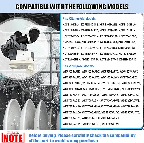 Miniatura 5 de W11084656 W10854710 Bomba de circulación de lavavajillas W10805387 para Whirlpool Kenmore KitchenAid Lavavajillas Bomba Motor Asamblea Piezas de