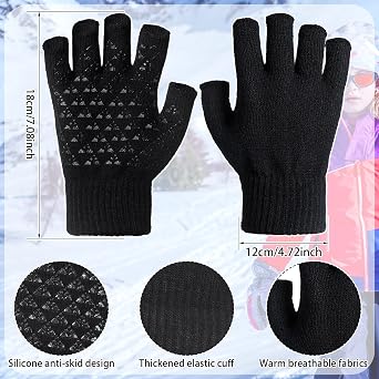 6 Pairs Winter Half Fingerless Knit Gloves Stretchy Anti-Slip Gloves Warm Texting Mittens for Men Women