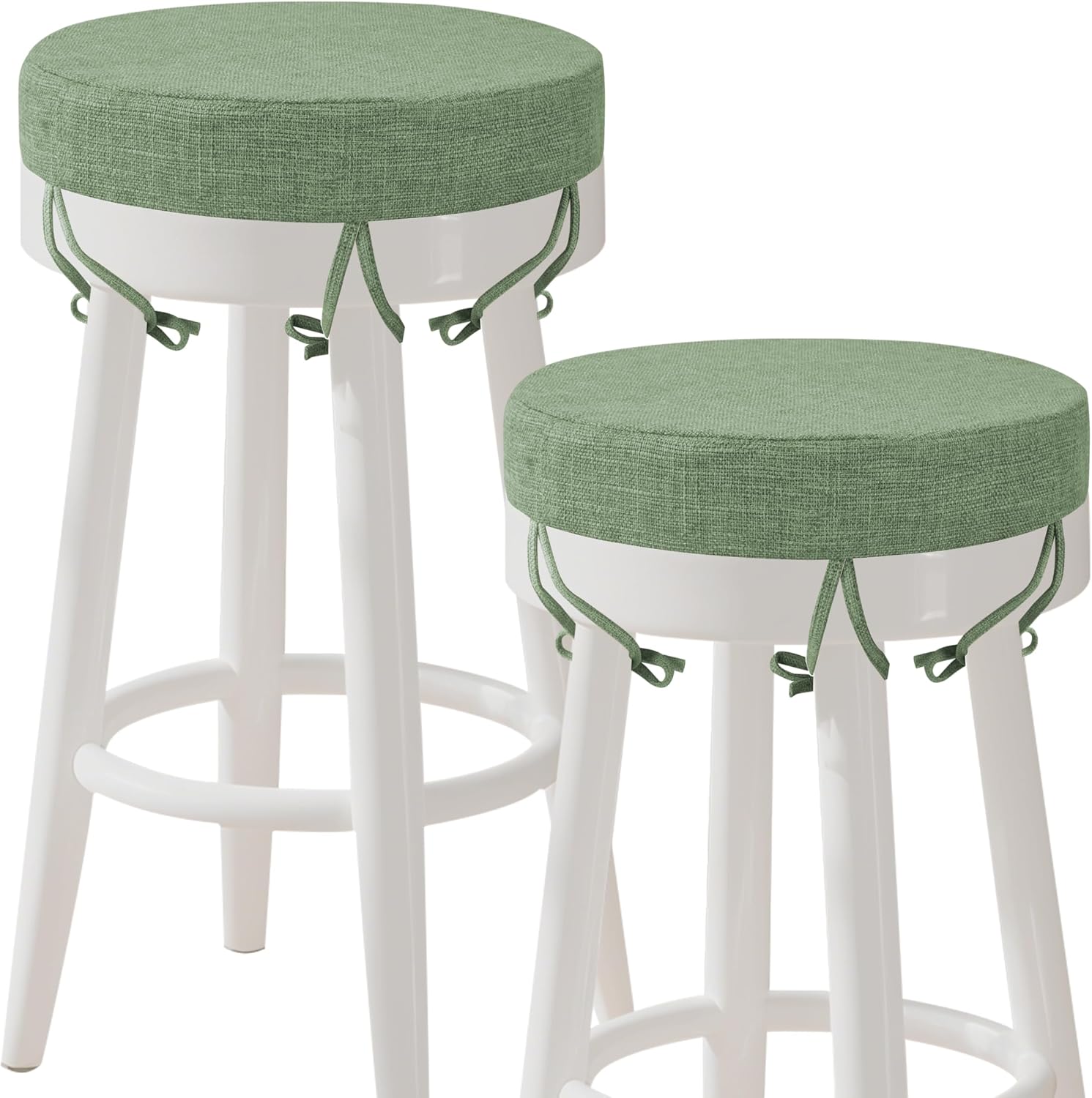 AddGrace Round Bar Stool Cushions with Ties Set of 2 Non Slip Seat Cushions 12x12 Inch Washable Chair Pads Removable Washable Cover Grayish Green