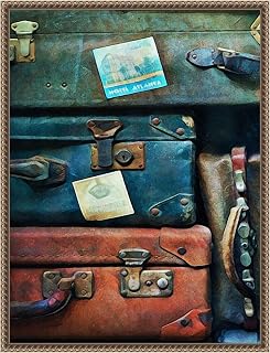 Amanti Art Framed Canvas Wall Art 24x18 Vintage Stacked Suitcases I by Ashley Aldridge, Framed Wall Art Canvas, Still Life Artwork, Traditional Decor, Medium Poster Painting for Living Room, Bedroom,