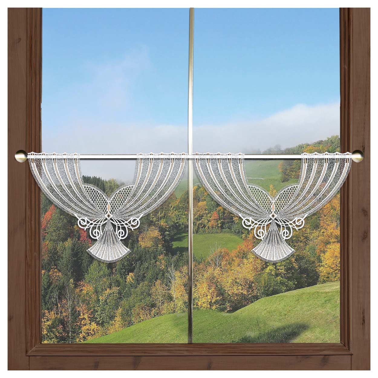 Scheibenhänger Aluna Echte Plauener Spitze Moderne Fächerspitze in weiß, beige und anthrazit Klassische Spitzengardine mit Ornamenten 31 x 44 cm