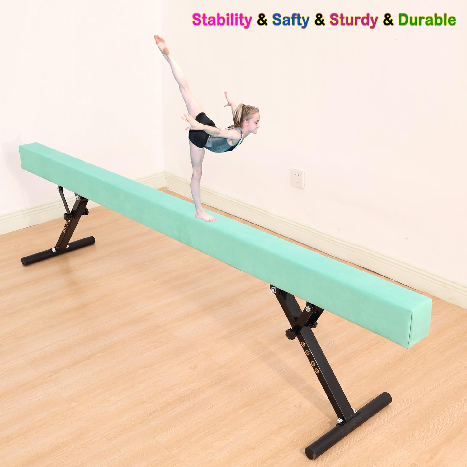 8 Ft Gymnastic Balance Beam with Adjustable Height From7 inch to 22 inch for Kids Children Home Practice, Adjustable Balance Beam with Leg, High and Low Floor Gymnatic Training Beam