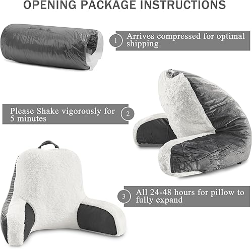 Miniatura 4 de downluxe Almohada de lectura Sherpa con brazos, almohada de espalda para sentarse en la cama, almohada para adultos con espuma viscoelástica