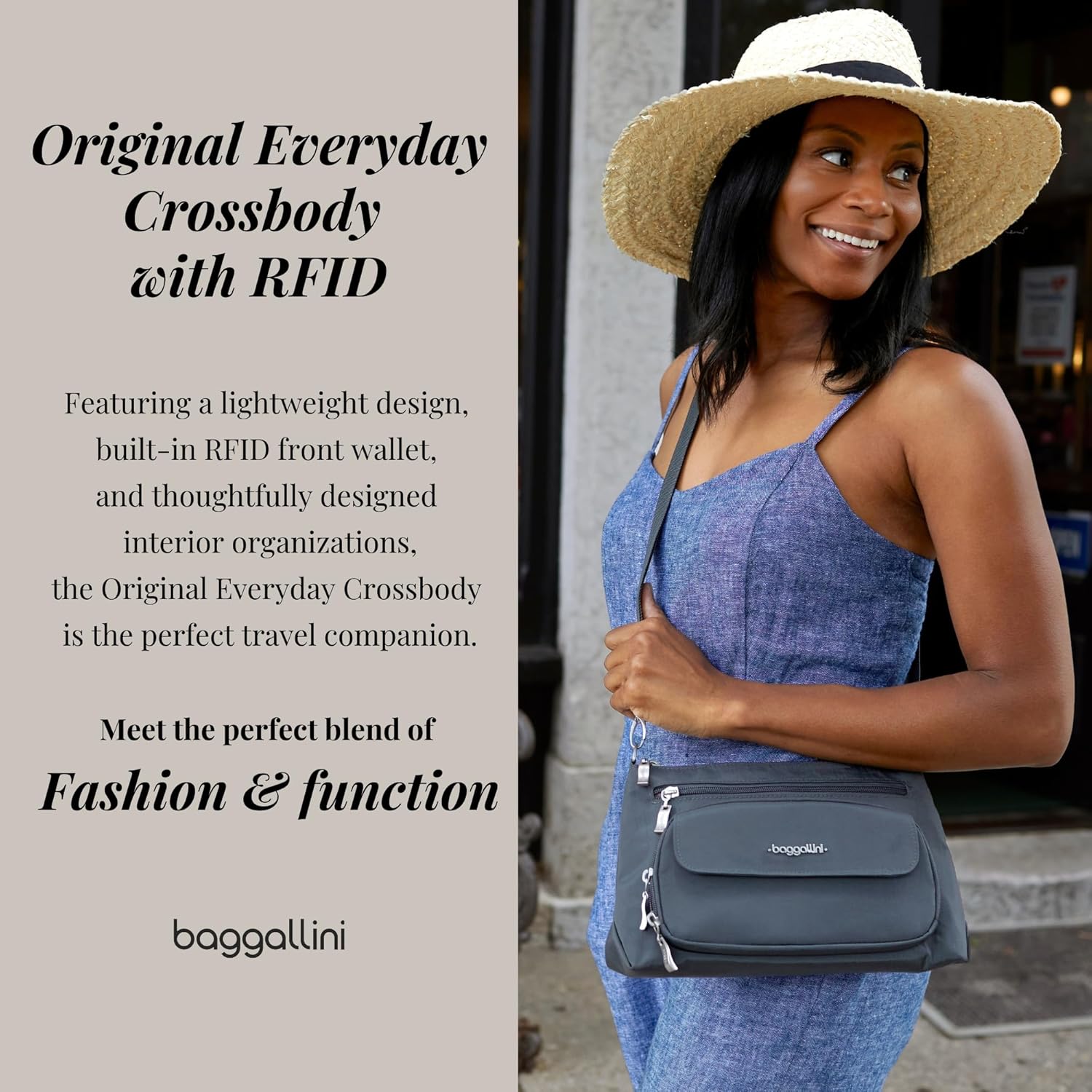 Baggallini Original Everyday 11x7.5 Crossbody Bags Rfid Protected Lightweight Nylon Zippered Travel Purse