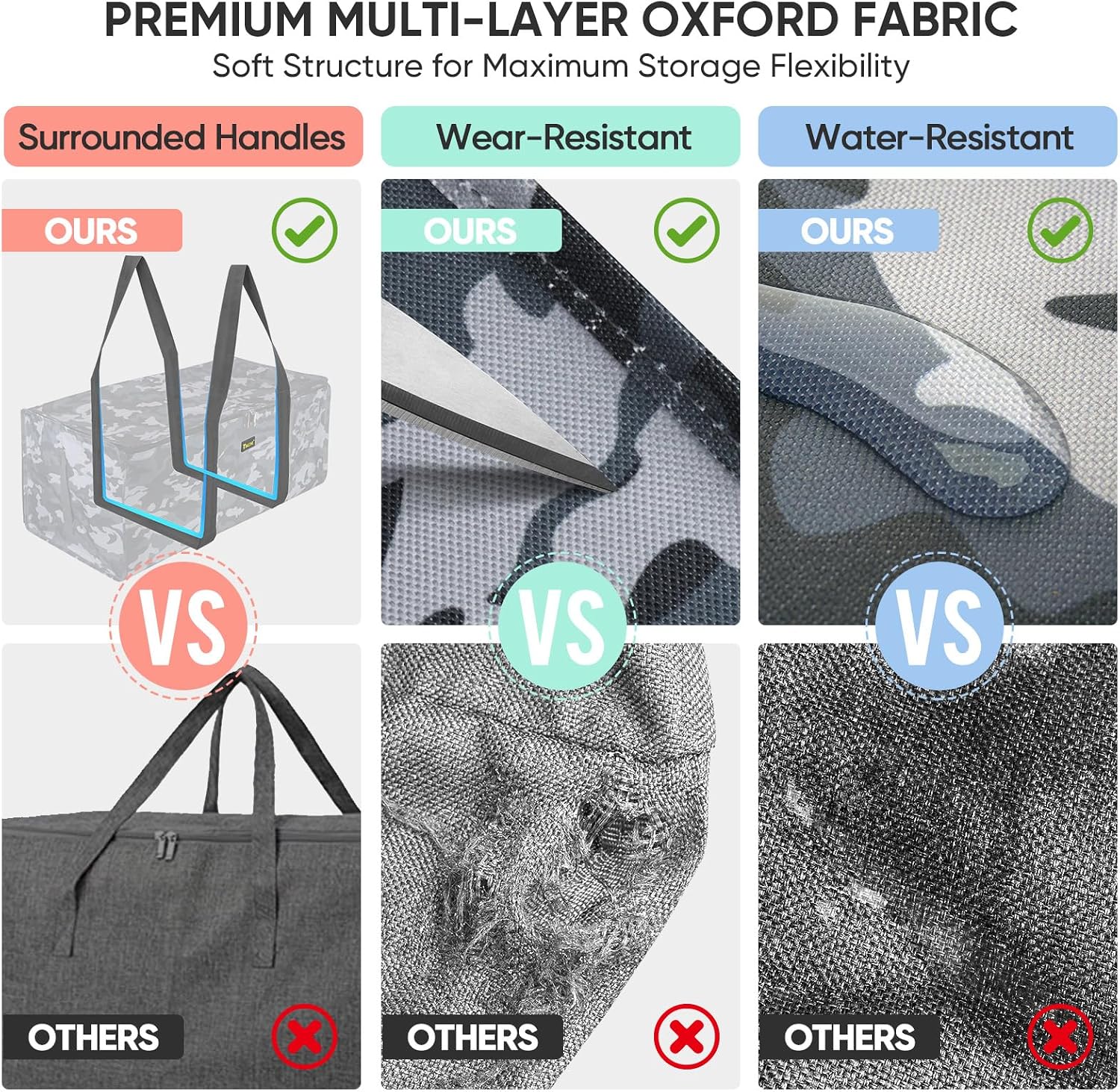 BALEINE Extra Large Storage Tote with Zippers & Carrying Handles, Heavy-Duty Oxford Fabric Moving Bags for Laundry, Space Saving, Storage, Grey Camouflage image 5