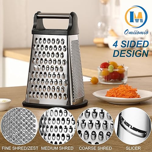 Miniatura 6 de Rallador profesional de queso, acero inoxidable, tamaño XL, 4 lados, perfecto para queso parmesano, verduras, jengibre, apto para lavavajillas,