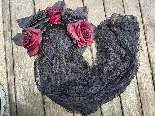 Miniatura 5 de DDazzling Day of The Dead Floral Headband Dia De Los Muertos Costume Halloween Flower Headpiece,Black Flower