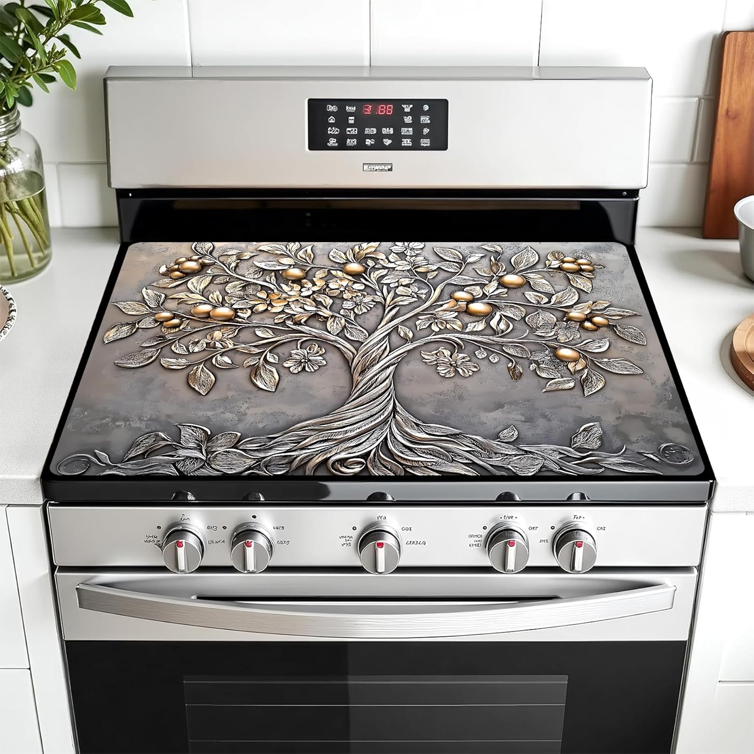Stove Covers For Electric Stove Top Opulent Teal & Gold Marble Silicone Stove Mat For Glass Top Stoves – 28x20 Inch Heat-Resistant Protector Electric Stove Top Cover