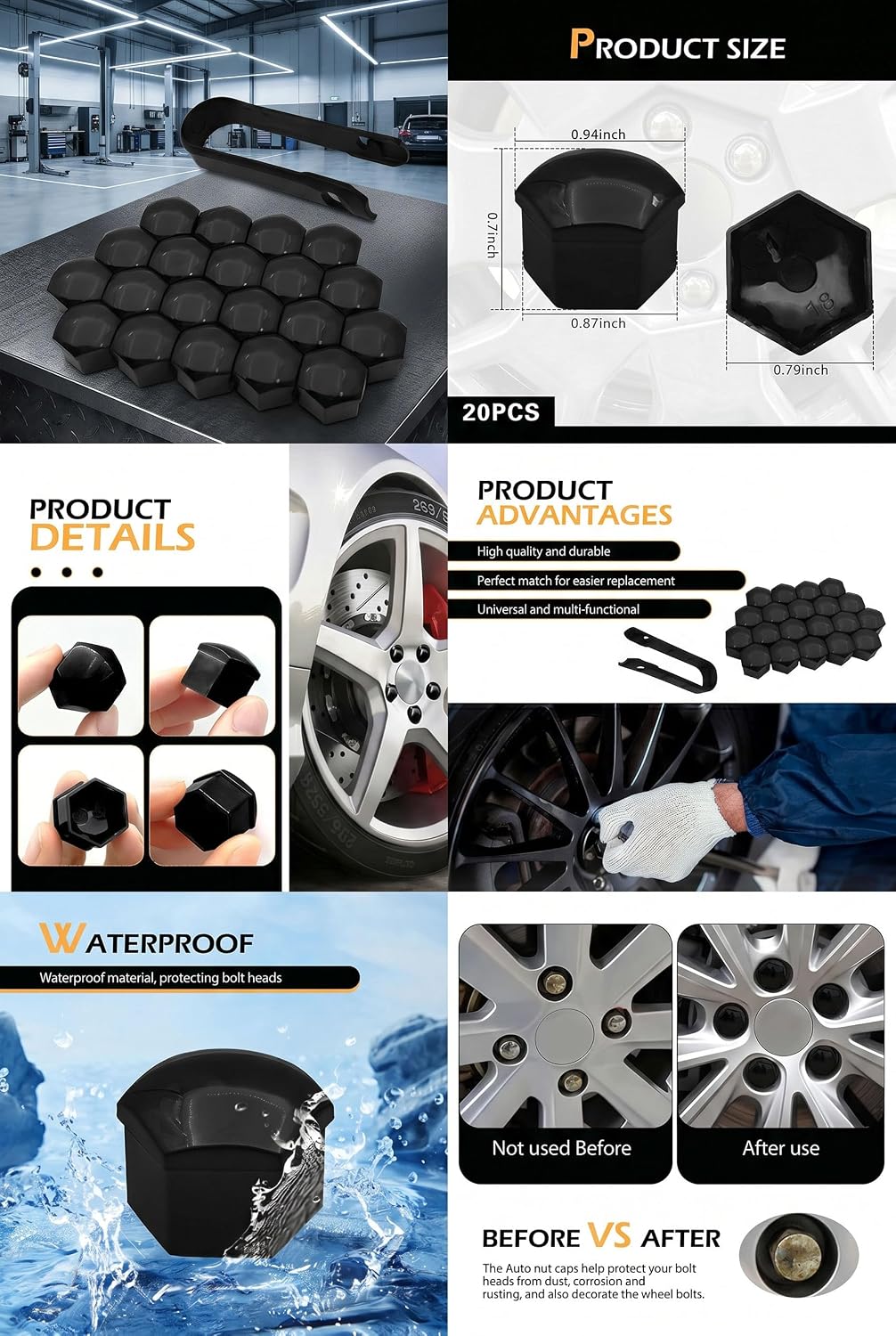 20 PCS Lug Nut Covers, 17mm Hex Lugnut Covers with Removal Tool, Plastic Wheel Nut Rim Protector, Dustproof Lug Nut Caps, Universal Bolt Covers for Cars SUVs (Black #17mm) image 5