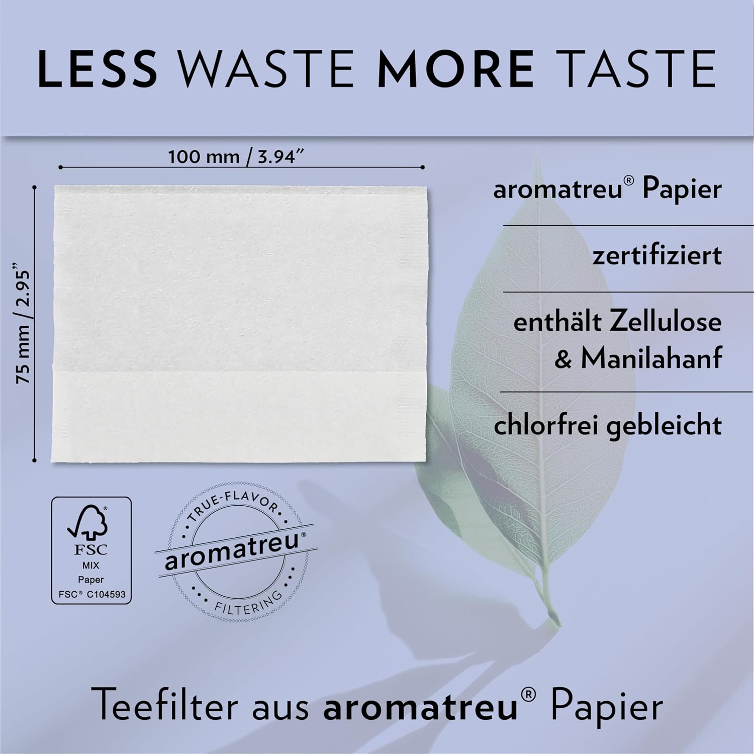 finum® 100 TEA FILTERS + Stick Tea Bags For Loose Tea Made Of Paper Biodegradable Tea Filter Paper FSC Certified Filter Bags For Cups