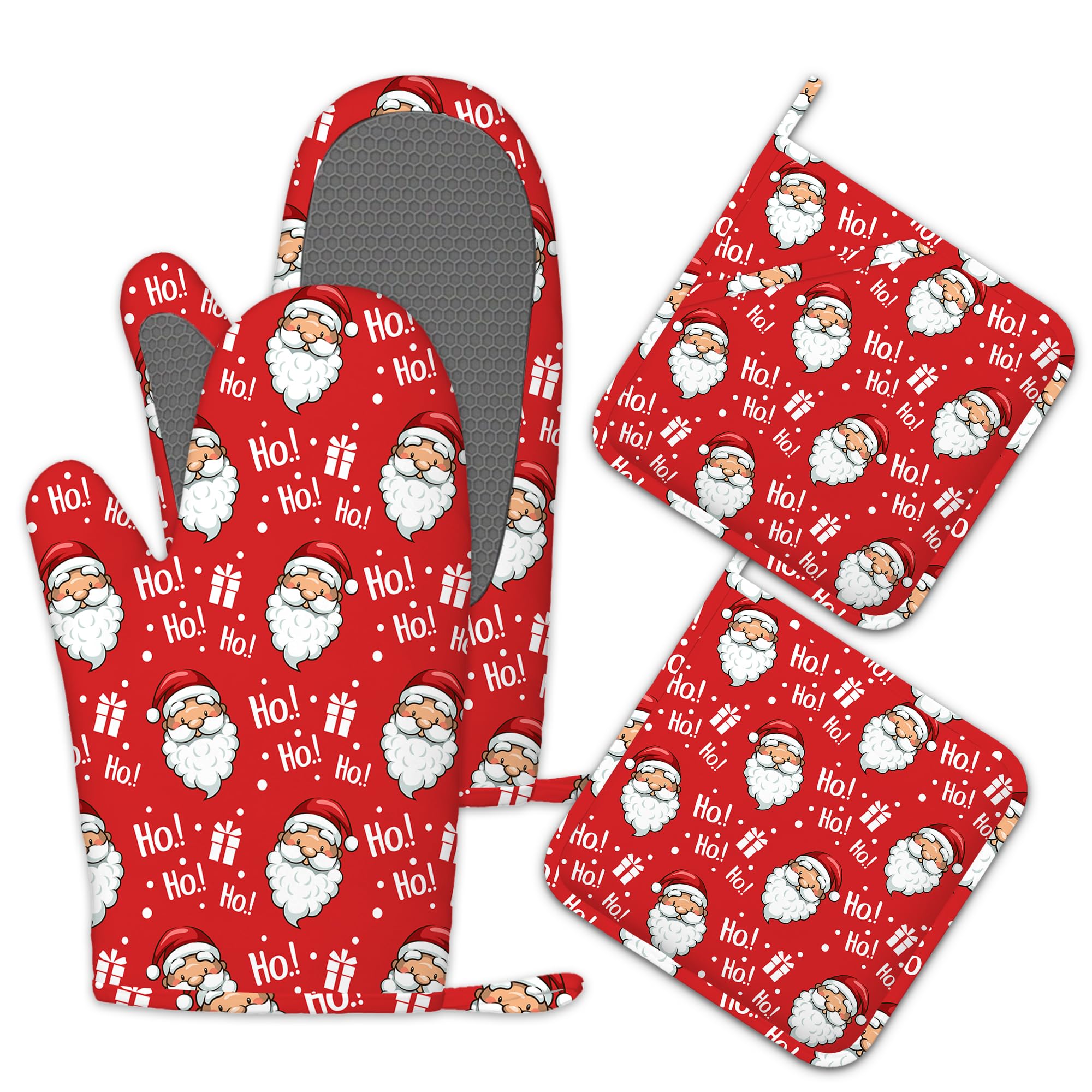 Wentych Santa Claus Christmas Santa Claus Oven Gloves Heat Resistant,Christmas Oven Mitts And Pot Holder Kitchen Non-Slip Silicone Cooking Microwave Gloves For Cooking Baking Grilling
