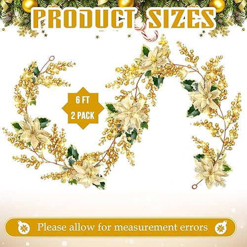 Miniatura 2 de Ceenna Guirnalda de Pascua de Navidad de 12 pies con bayas de acebo, flores de pascua, enredaderas de flores de pascua, decoraciones de Navidad para