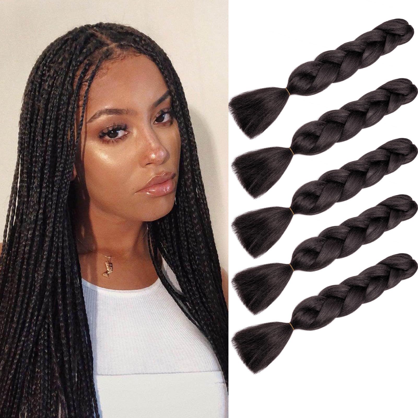 Dcbaboo Brown Hair Extensions for Braiding Jumbo Braiding Hair Extension 5packs 24inch Synthetic Hair Kanekalon Ombre Braids Extensions Hair Afro Crochet Twist Box Braids 500g