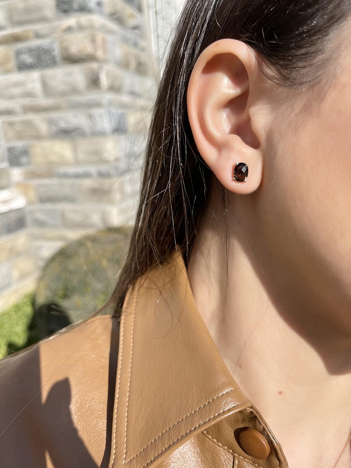 Le Vian Oval Stud Earrings for Women I 14k Yellow or Rose Gold Plated 925 Sterling Silver Earrings for Her I Classic Unisex Push Back Studs I 8x6 mm Gemstone I Green Peridot Citrine Topaz Smoky Quartz - Image 2