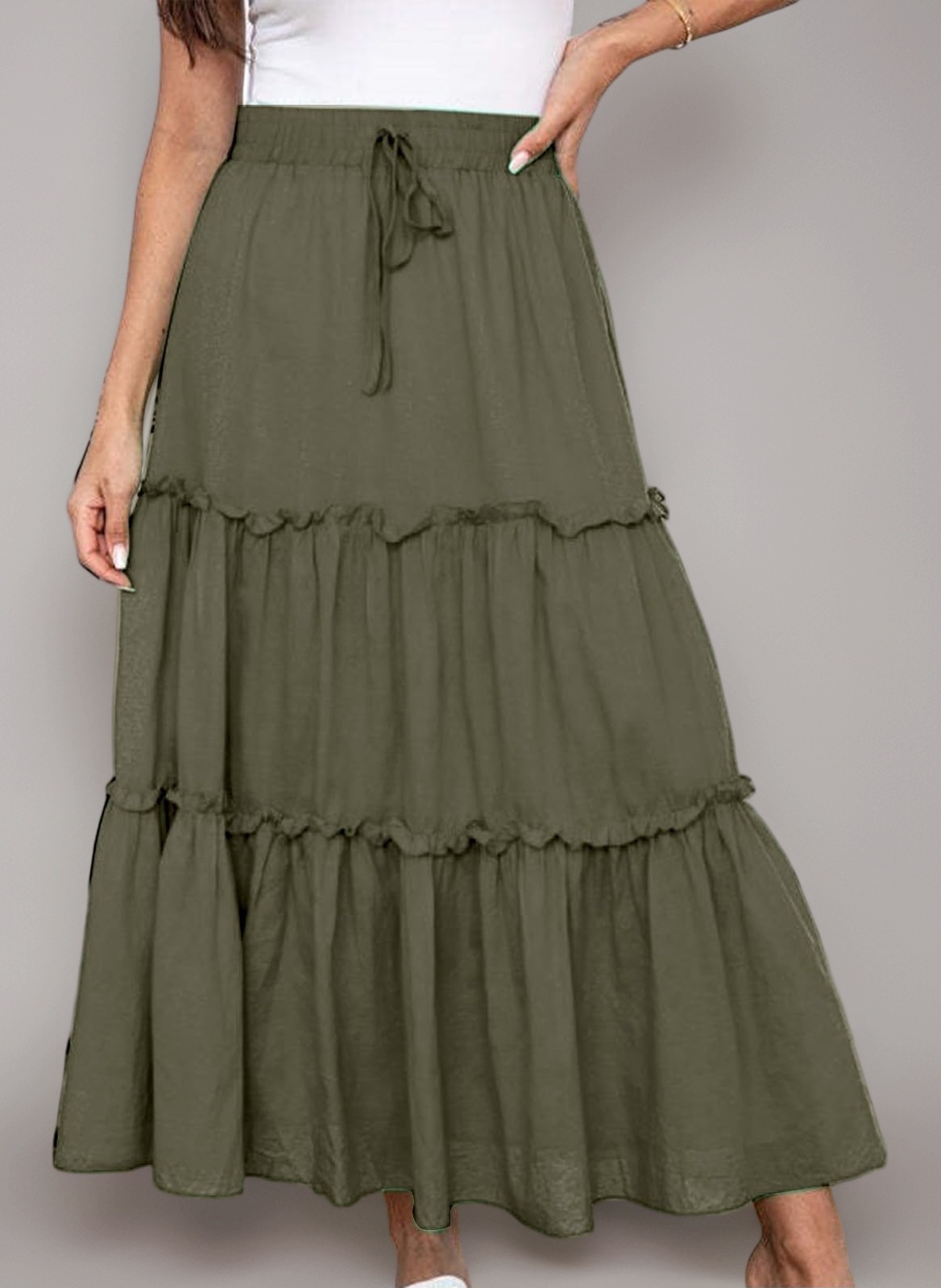 Midi Skirts for Women UK Elasticated Waist - Midi Skirts for Women UK A Line - Knee Length Skirt Tiered Maxi Skirt Cotton Ladies SummerSkirts Long Summer Solid Colorskirt Vacation Outfits