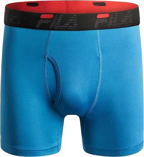 Miniatura 5 de Fila Calzoncillos tipo bóxer para hombre de 6 pulgadas con bragueta frontal, 90% poliéster, 10% elastano, paquete de 4