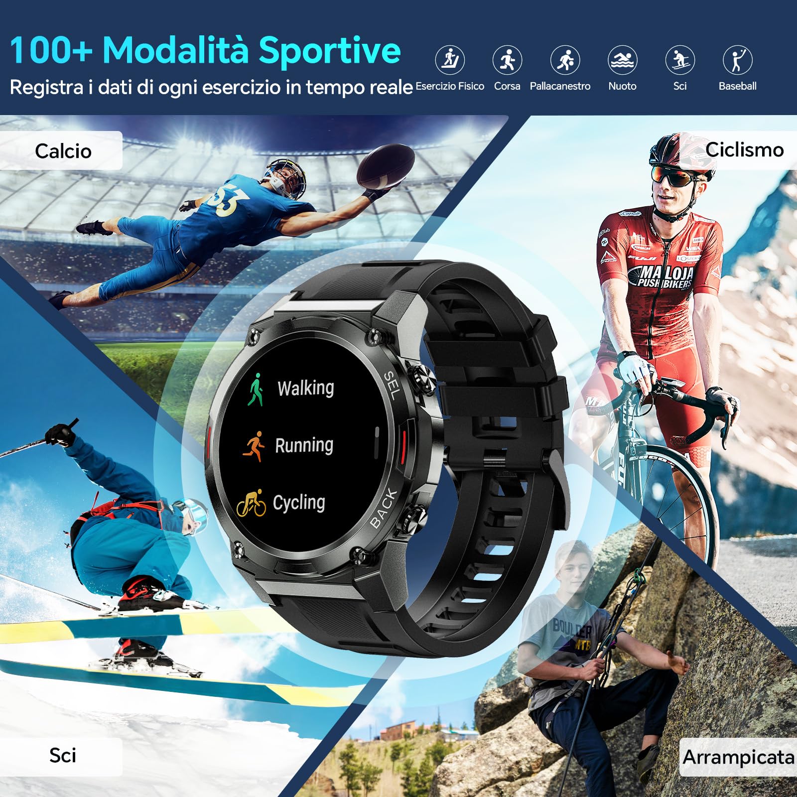 OUKITEL BT50 Smartwatch Uomo - 1.43" HD Touch Screen, Chiamate Bluetooth Orologio Fitness Digitale Monitor del, SpO2/Sonno/Cardiofrequenzimetro, IP68 Militari Smart Watch, Per iOS e Android
