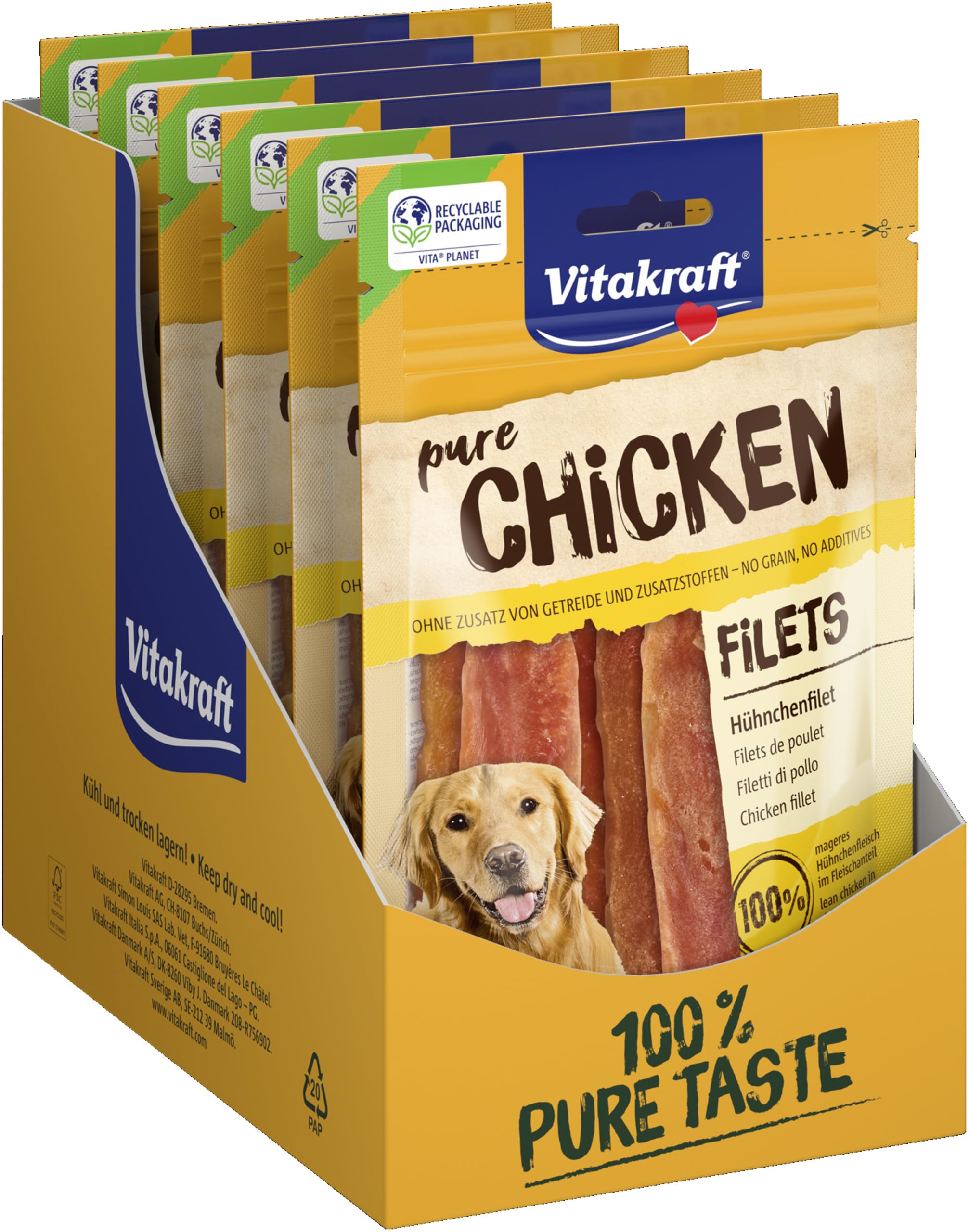 VITAKRAFT- Pure Chicken Filets, Friandises pour Chiens, Filets De Poulet, Friandises D’Entraînement, sans Sucre Ajouté (1X 80G)