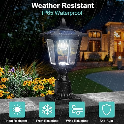 Miniatura 4 de Luces solares de poste de 6000 K, lámpara solar de atardecer a amanecer, luz de poste con base de montaje en muelle, luces solares para postes al