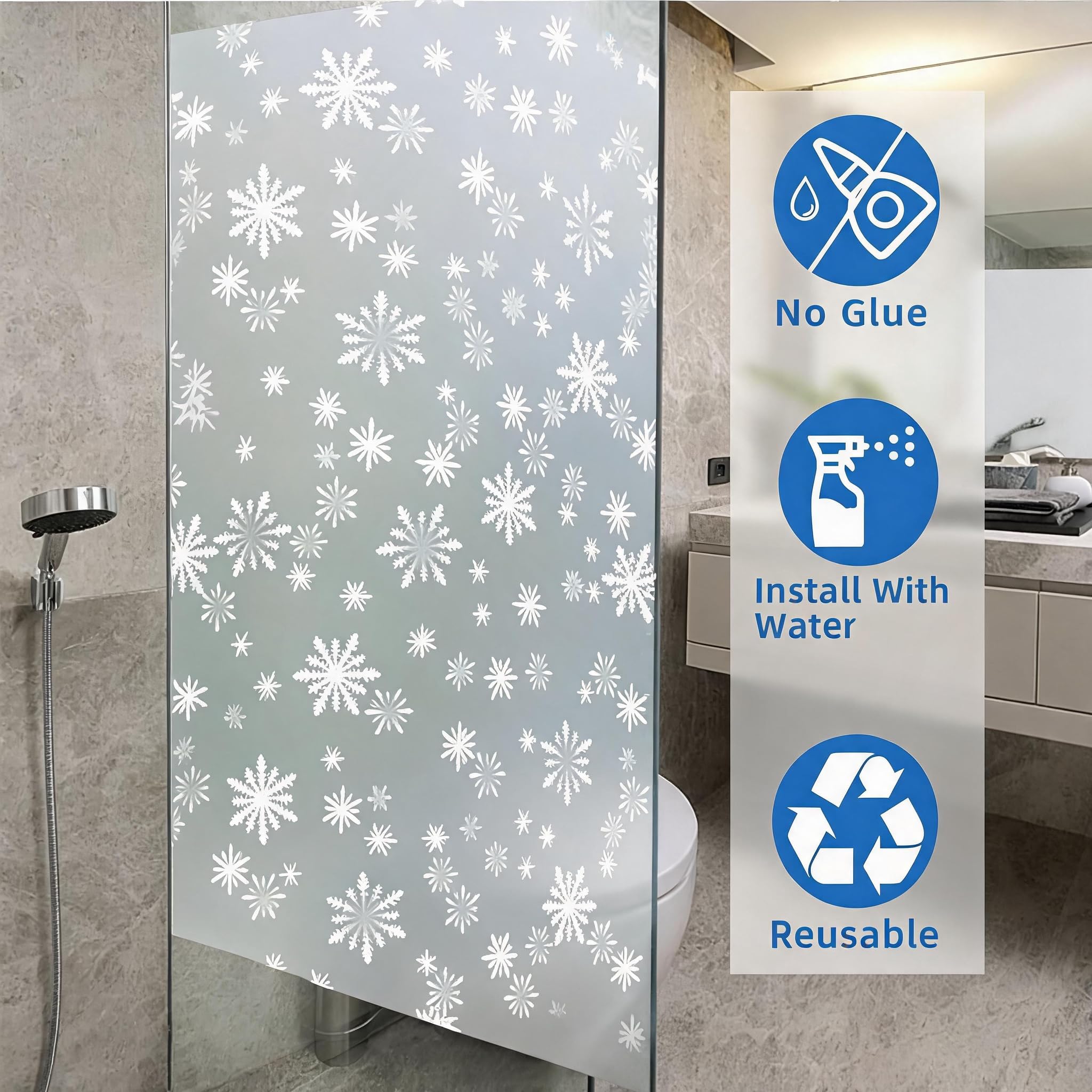 Film Occultant Fenêtre 110 x 195 cm pour Intimité Protection UV Film Dépoli pour Vitres Pas de Colle Convient La Cuisine de Salle Bain Chambre du Bureau, Flocon de Neige