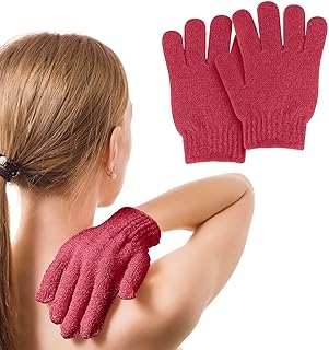 قفاز لتقشير الجسم والتنظيف العميق يزيل الجلد الميت لكل من النساء والرجال من قطعتين، أحمر