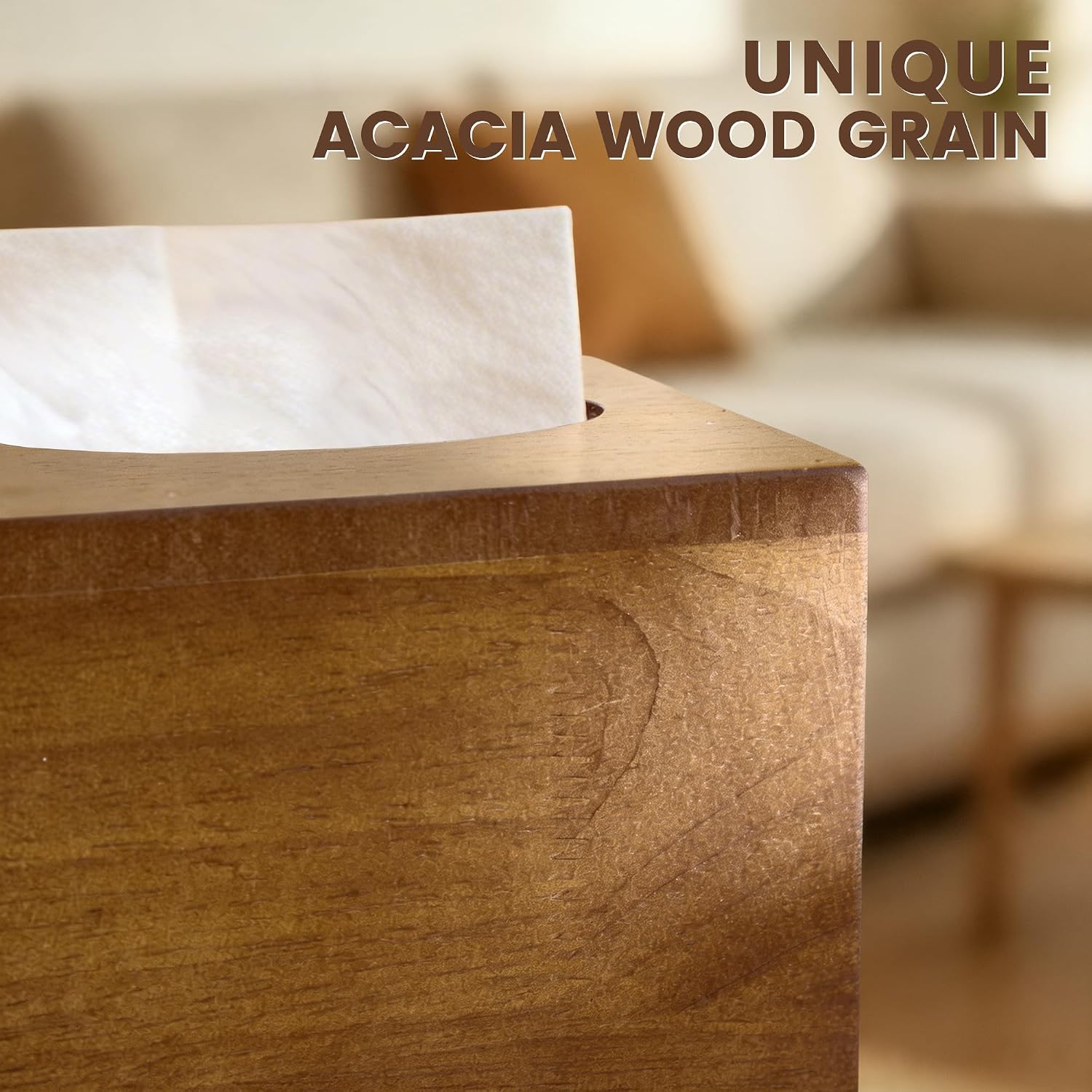 Acacia Wood Tissue Box Cover Square, Tissue Box Holder with Slide-Out Bottom, Decorative Cube Wall-Mounted Tissue Holder for Desktop Night Stands Bathroom Office, Modern Home Decor