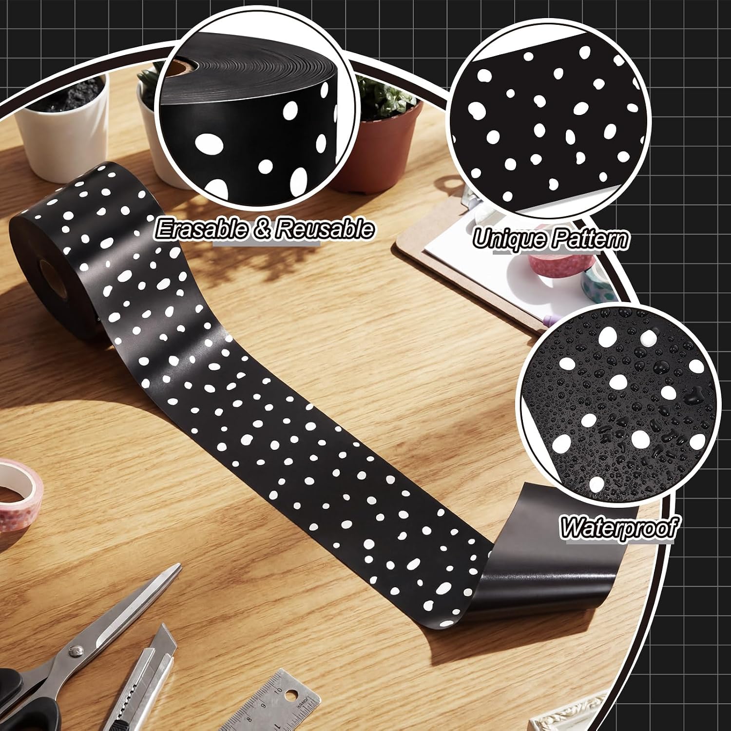Tenceur 48 ft x 2.76 Inch Magnetic Borders, Straight, White Irregular Dots image 3