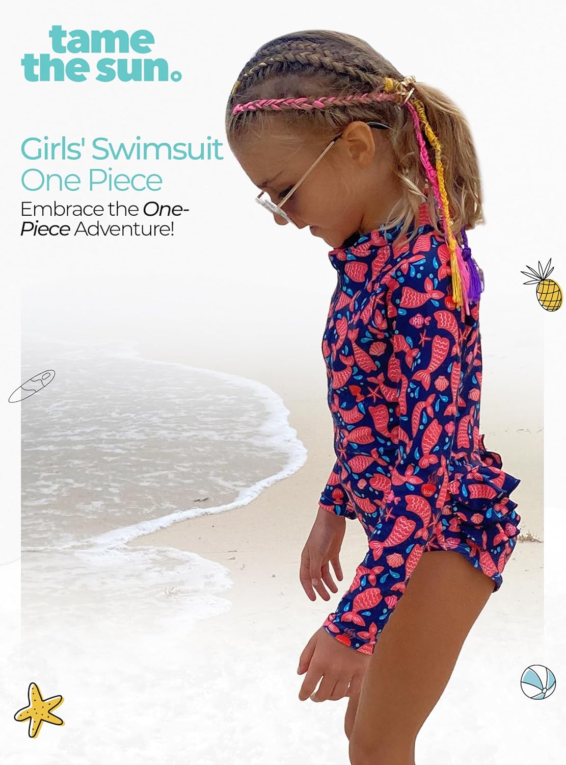 Tame the Sun Long Sleeve Girls' Swimsuit - Rash Guard with Frills, UPF 50+ Zipper Swimwear - Bathing Suit for Ages 3-12 - Image 3