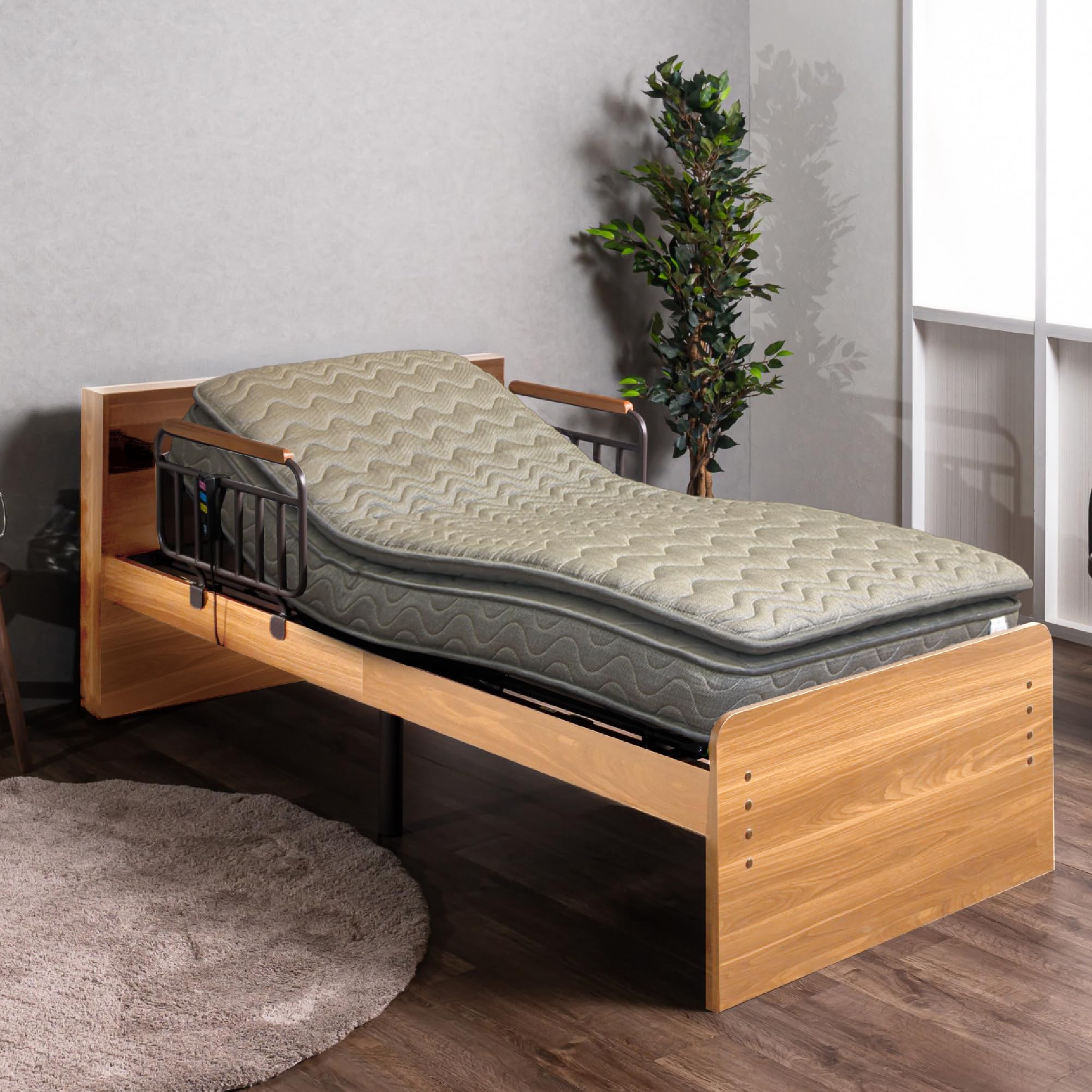 電動昇降リクライニングベッド　MFB-1602　棚付き　ポケットコイルマットレス 電動昇降リクライニングベッド MFB-1602 棚付き ポケットコイル