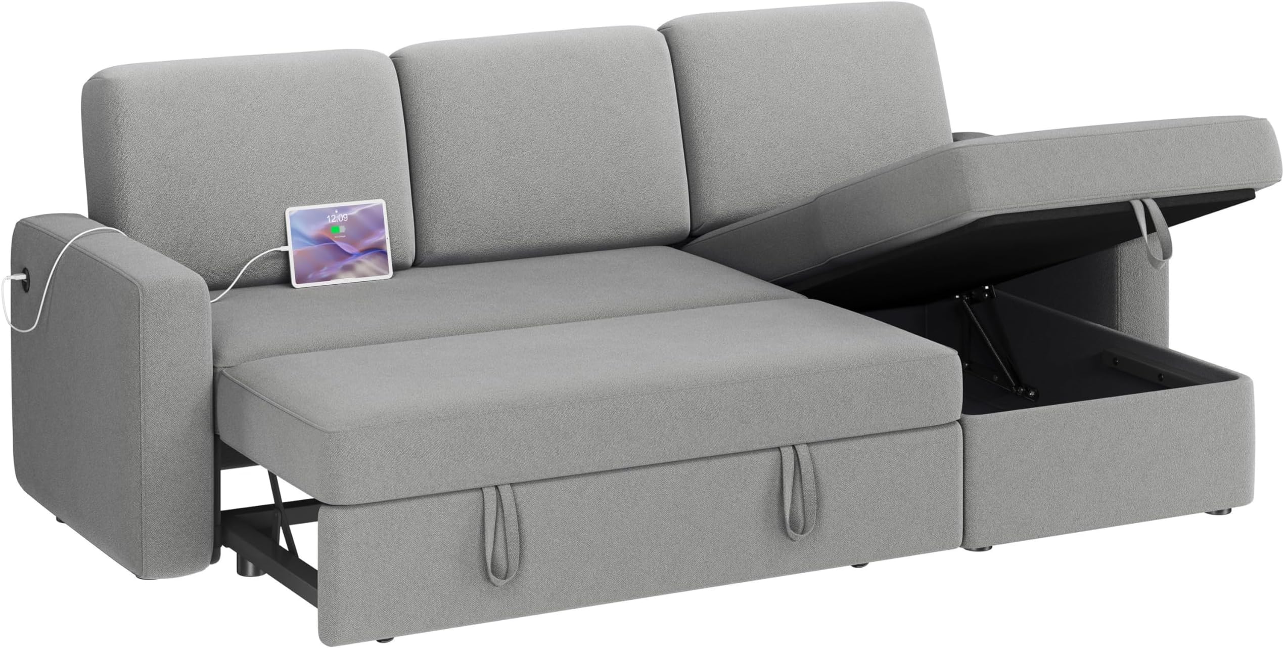 Rovibek L Shaped Chaise Couch with Storage and Pull Out Bed