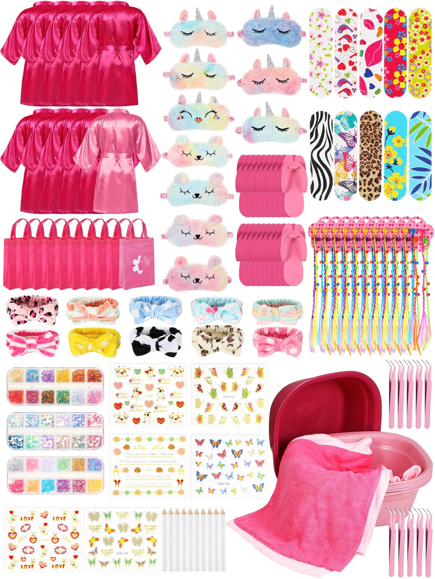 Suhine 10 Set Spa Party Supplies for Girls, Kids Satin Robes Nail Salon Kit Spa Kit Accessories for Birthday Party Favors