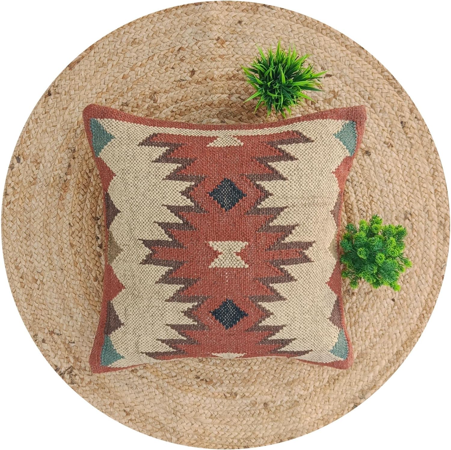 Trade Star Authentic Rug Cushion Case 70% Jute 30% Wool Kilim Pillow Cover Vintage Sofa Pillow Case Ethnic Square Cushions Boho Home Decor Pillows for Living Room Handwoven Cushion Cover