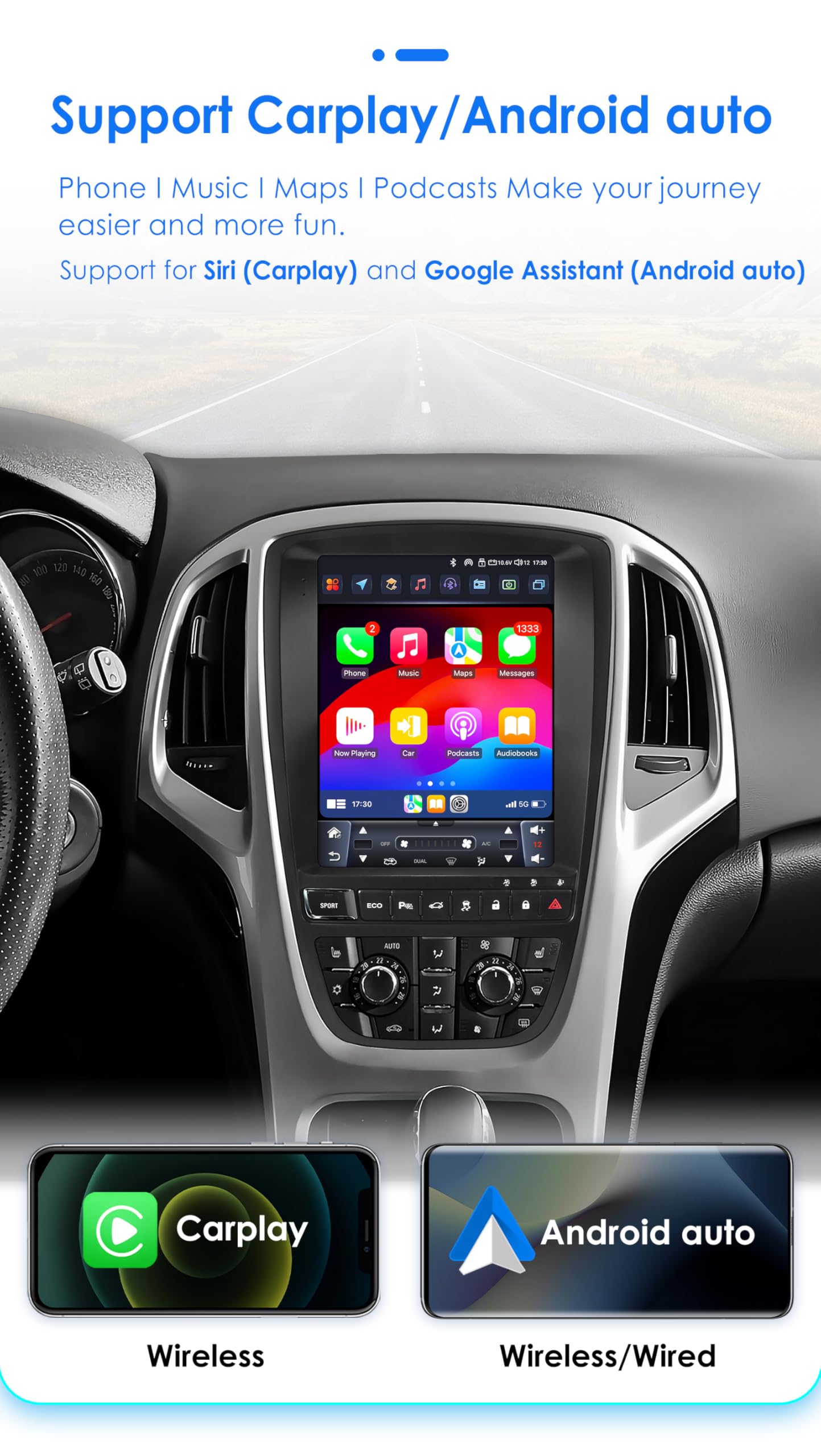 Android 13 Autoradio 9.7 pollici Touchscreen 8 core per Opel Astra J/Vauxhall Buick Verano 2009-2015 WiFi Wireless Android Auto & Wireless Carplay Bluetooth WiFi 4G GPS RDS AM/FM