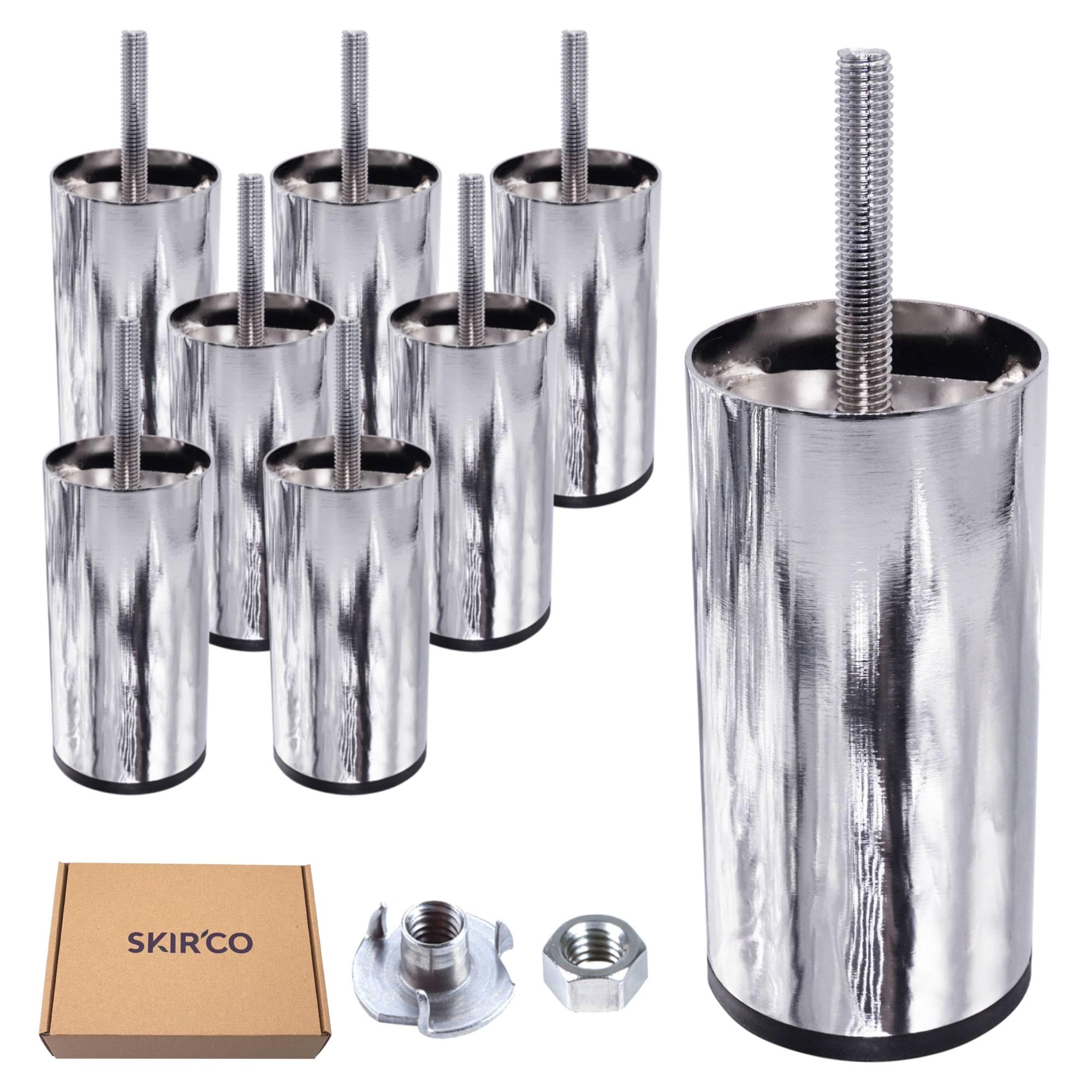 SKIR'CO 8 patas para muebles de 12 cm de altura, patas de metal cromado brillante, patas de armario M8, patas redondas para sofá, tuercas incluidas