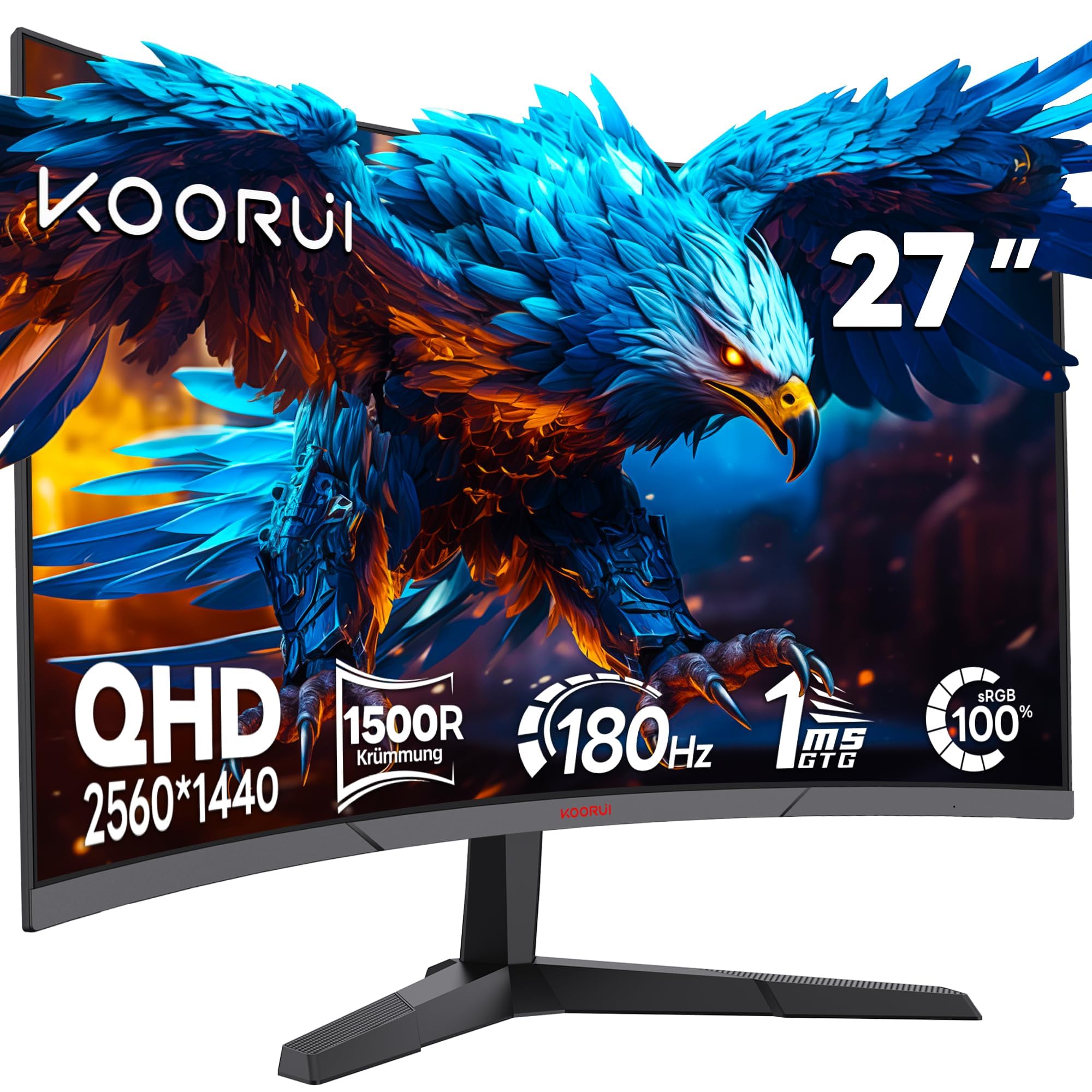 KOORUI 27 Inch Curved Gaming Monitor,180Hz, VA Display, QHD 1440P Computer Monitor, 1ms, HDR10,90% DCI-P3, Adaptive Sync, VESA Compatible,Tilt Adjustable 27E6QCA 27 Inch,QHD,VA,180Hz 27 Inch,QHD,VA,180Hz