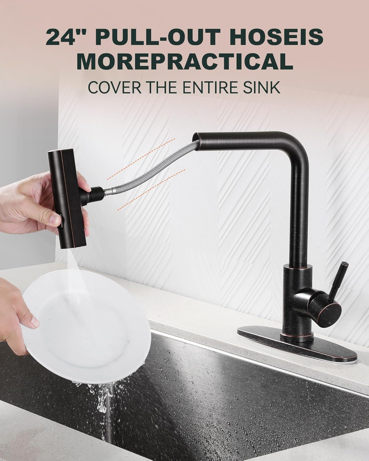 Waterfall Kitchen Sink Faucet with Sprayer: 3 Modes(Waterfall/Stream/Sweep) Pull Down Sprayer - IVIGA Oil Rubbed Bronze Splash Proof Sink Faucet - Swivel Waterfall Kitchen Faucet for Wash Fruit
