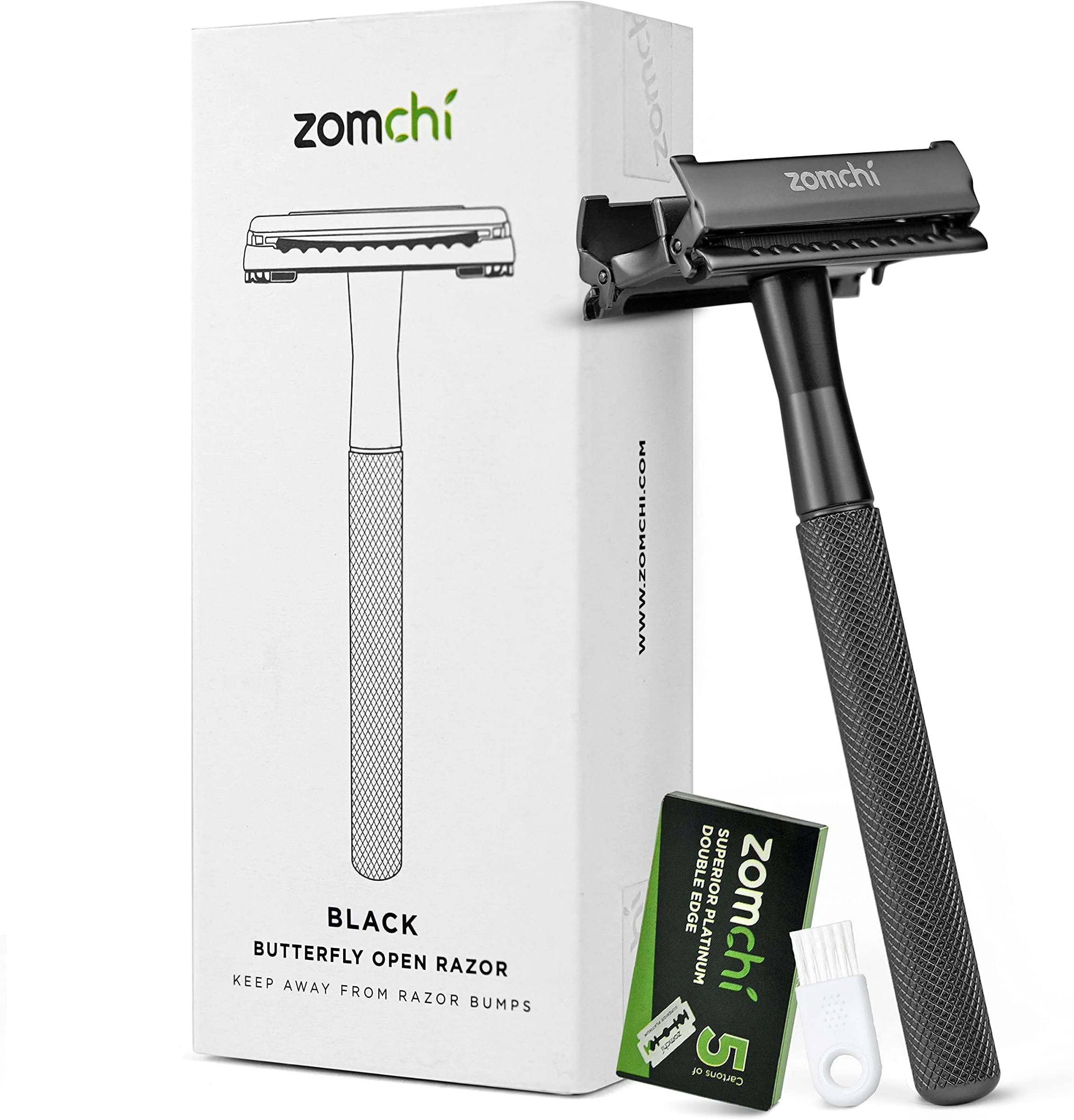 Butterfly Open Razors for Men or Women, Safety Razor with 5 Blades, Shaving Razor with a Delicate Box, Fits All Double Edge Razor Blades(Black)…