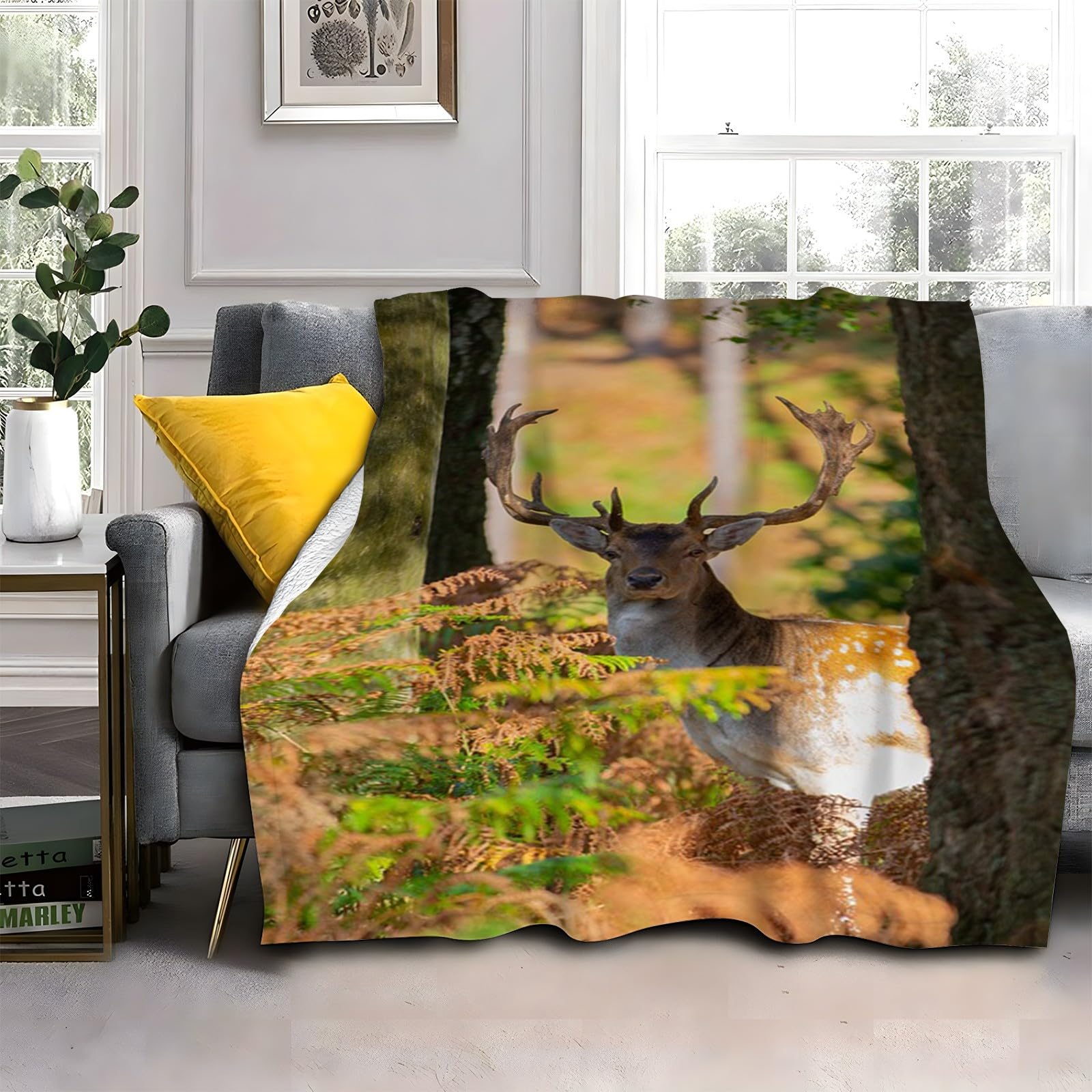 LLSZAHD Brown Moose Fleece Blanket, Animals Throw Blanket, Soft Warm Fuzzy Washable Blanket for Sofa, Chair, Lap, Travel, Pets, excellent gift (40"x60")
