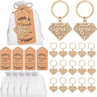 50pieces Diamond ring design keychains and keyrings for baby showers and weddings, party gifts, guests' mementos or decorations, with tags and silk bags