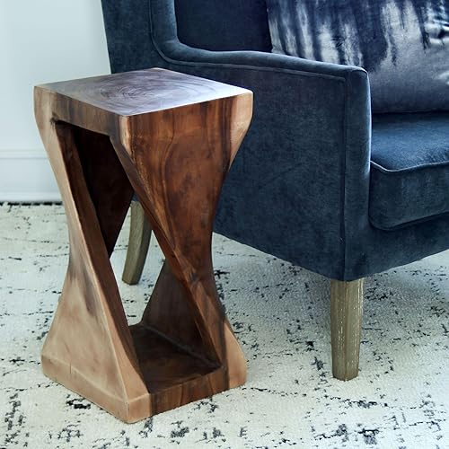 Miniatura 4 de East at Main Cason - Mesa auxiliar de madera maciza, mesa auxiliar de madera de teca tallada a mano con diseño de base abierta