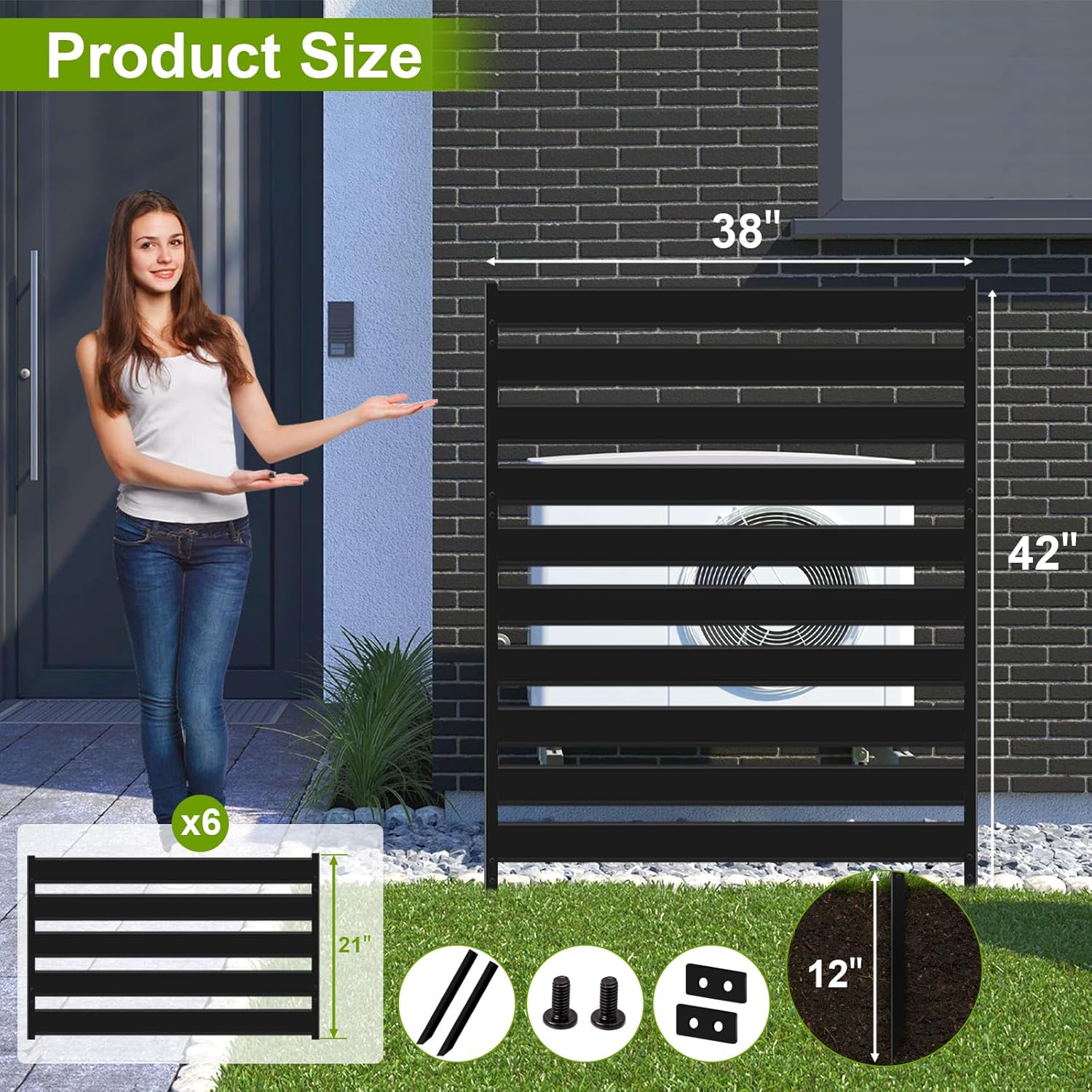 38" W x 42" H Air Conditioner Fence Screen, 3 Panels Trash Can Privacy Fence, Privacy Fence Panels for Outdoor Pool and Other Unit